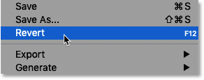 Choosing the Revert command in Photoshop