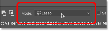 Selecting the Object Selection Tool's mode to Lasso in Select and Mask