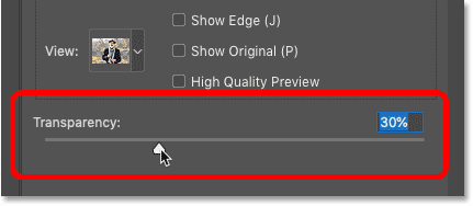 Lowering the Transparency in Select and Mask