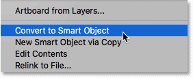 Choosing Convert to Smart Object from the list