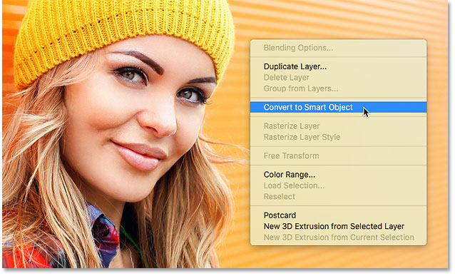 Choosing the Convert to Smart Object command from the document