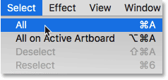 Choosing Select All in Adobe Illustrator