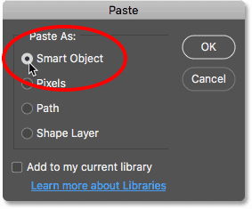 Memilih perintah Paste di Photoshop