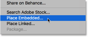 Choosing the Place Embedded command in Photoshop CC