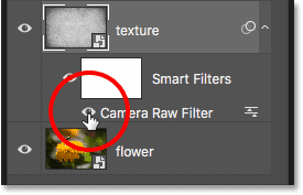 Turning off the Camera Raw smart filter in the Layers panel in Photoshop