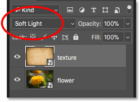 Changing the blend mode of a smart object in Photoshop