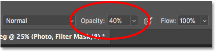 Menurunkan opacity dari Brush Tool di Options Bar di Photoshop