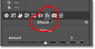 Opening the Effects panel in the Camera Raw Filter in Photoshop