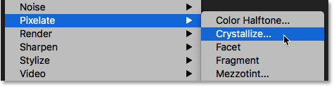 Choosing the Crystallize filter in Photoshop