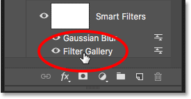 Reopening the Filter Gallery smart filter below the Gaussian Blur smart filter