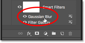 Reopening the Gaussian Blur smart filter above the Filter Gallery