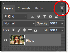 Clicking the Layers panel menu icon in Photoshop