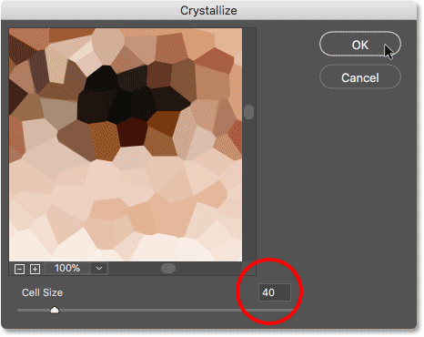 Kotak dialog filter Crystallize di Photoshop