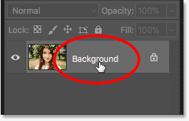 Renaming the Background layer in the Layers panel in Photoshop