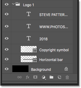 The Layers panel in Photoshop showing the layers used to create the logo