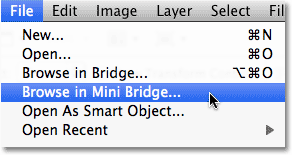 The Browse in Mini Bridge command in Photoshop CS5. 