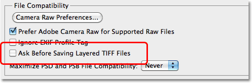 The Ask Before Saving Layered TIFF Files in the Photoshop CS5 Preferences. 