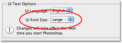 The UI Font Size option in the Preferences in Photoshop CS5. 