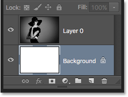 背景レイヤーの色が黒から白に変わりました。 Image © 2016 Photoshop Essentials.com