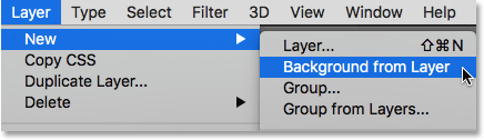 Selecting the New Background from Layer command. Image © 2016 Photoshop Essentials.com