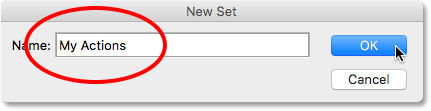 Creazione di un nuovo set di azioni. Image © 2016 Photoshop Essentials.com