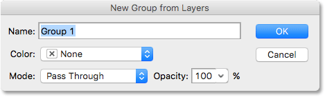 The New Group dialog box in Photoshop. 