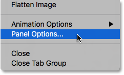 Choosing Panel Options from the Layers panel menu. 