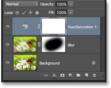 تظهر طبقة ضبط Hue / Saturation الآن في لوحة Layers. 