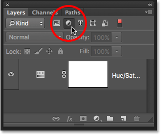 Filtering the Layers panel to show only the adjustment layers. Image © 2016 Photoshop Essentials.com