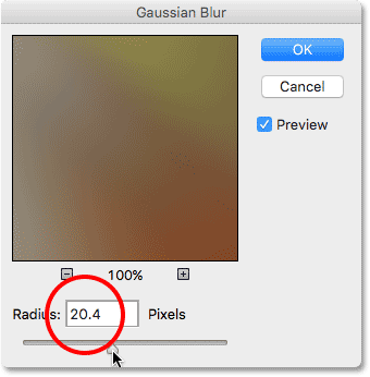 The Gaussian Blur filter's dialog box. Image © 2016 Photoshop Essentials.com