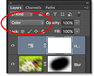 The layer blend mode option in the Layers panel. 