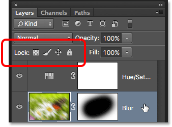The Lock options in the Layers panel. 