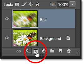 The Layer Mask icon in the Layers panel in Photoshop. 