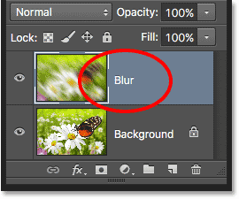 The Background copy layer is now the Blur layer. Image © 2016 Photoshop Essentials.com