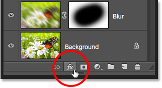 The Layer Styles icon in the Layers panel in Photoshop. 