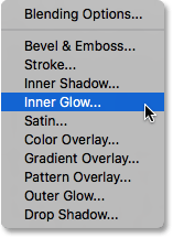 The Layer Styles menu in Photoshop. 