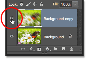 The layer visibility icon in the Layers panel in Photoshop. 