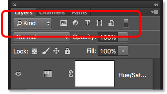 The Search feature in the Layers panel in Photoshop CS6. 