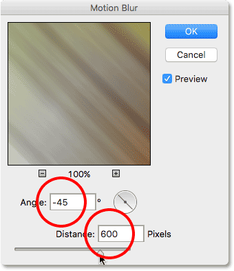 The Motion Blur filter's dialog box. Image © 2016 Photoshop Essentials.com