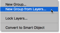 الخيار New Group from Layers في قائمة اللوحة Layers. 