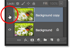 Clicking the empty layer visibility icon. 