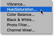 Selecting a Hue/Saturation adjustment layer. 