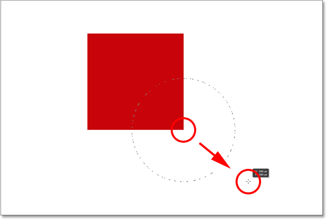 Drawing a circular selection with the Elliptical Marquee Tool. 