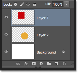 Layer 1 has been moved above Layer 2. Image © 2016 Photoshop Essentials.com