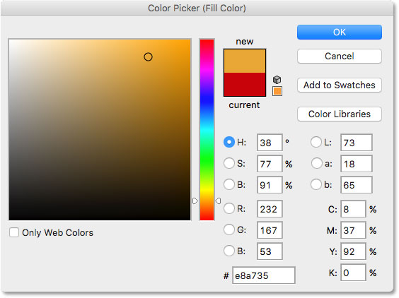 اختيار اللون الأخضر من Color Picker في Photoshop.  صورة © 2016 Photoshop Essentials.com