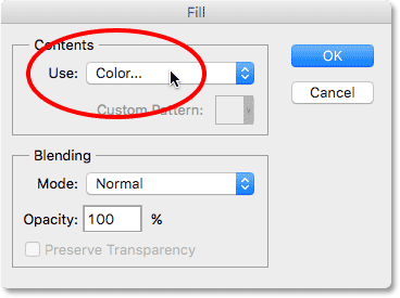 The Fill dialog box in Photoshop. Image © 2016 Photoshop Essentials.com