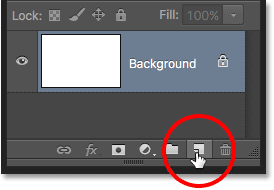 Clicking the New Layer icon in the Layers panel in Photoshop. Image © 2016 Photoshop Essentials.com