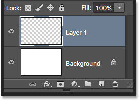 تظهر طبقة فارغة جديدة تسمى Layer 1 في لوحة Layers.  صورة © 2016 Photoshop Essentials.com