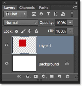 The Layers panel showing the square shape on Layer 1. 