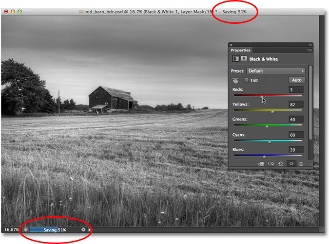 Working on the image while it's being saved in Photoshop CS6. 